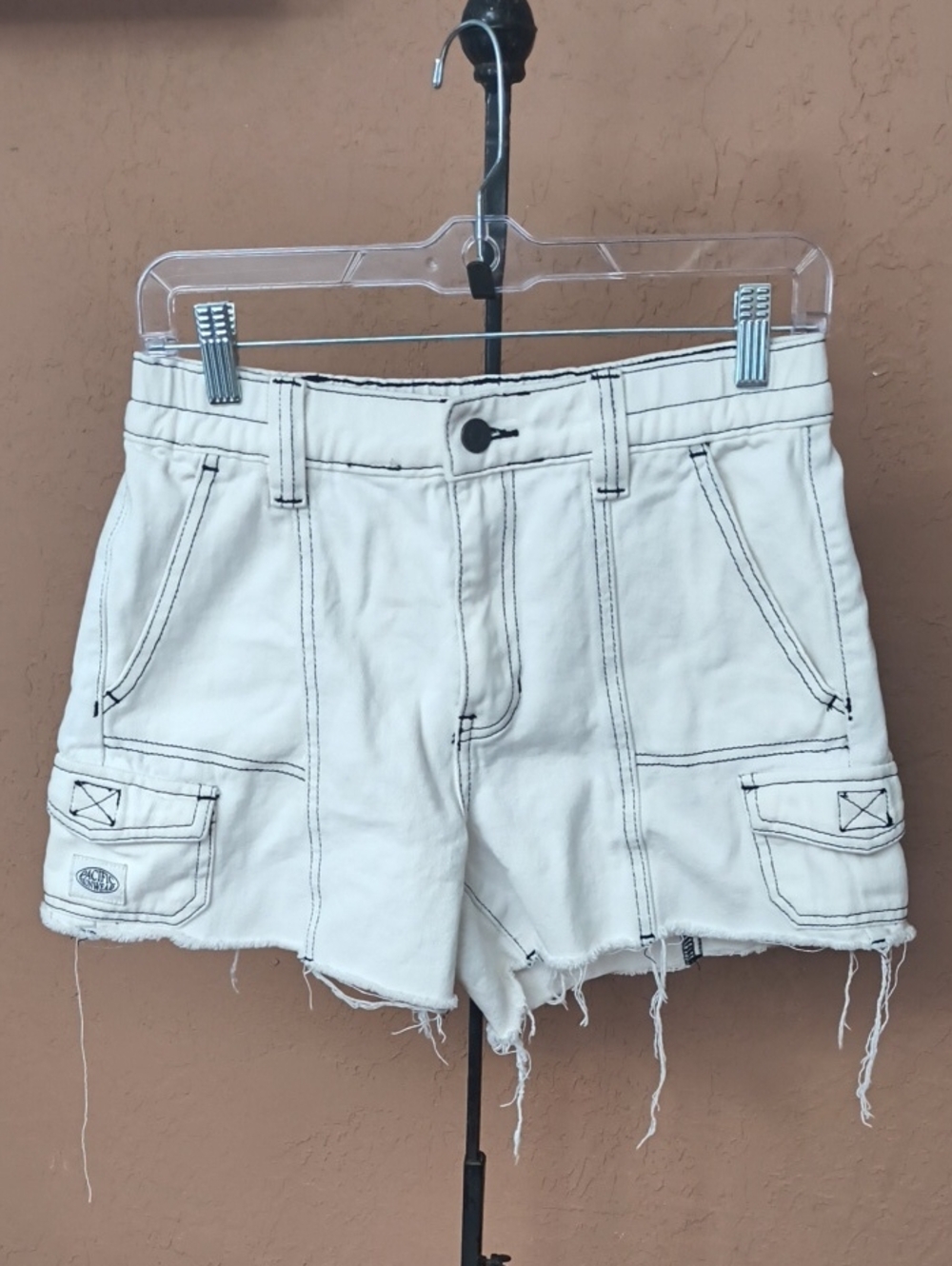 PacSun Women's High Rise Cutoff Off-White Cargo Denim Shorts Size Small